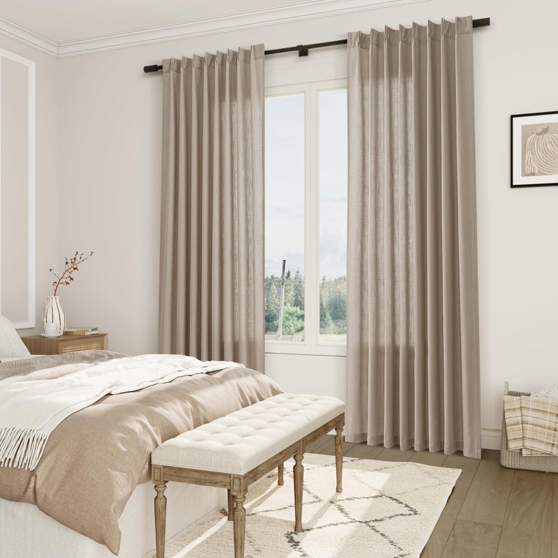 Joywell Linen Pinch Pleated Window Curtains 120 Inch Long Back Tab Clip Rings Semi Sheer Light Filtering Drapes with Hooks for Bedroom Living Room Decor W50 x L120 Taupe 2 Panels Set - Image 4
