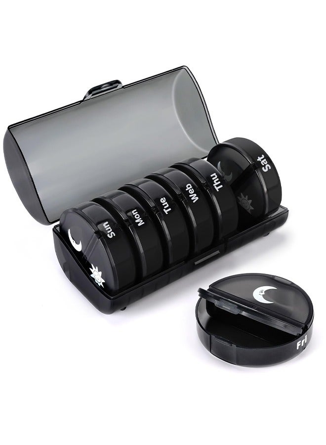 Weekly Pill Organizer 2 Times a Day, Travel Pill Box 7 Day, AM PM Twice a Day Pill Case, Portable Daily Vitamin Organizers for Medication, Vitamins, Fish Oil, Supplements (Black) - Image 1