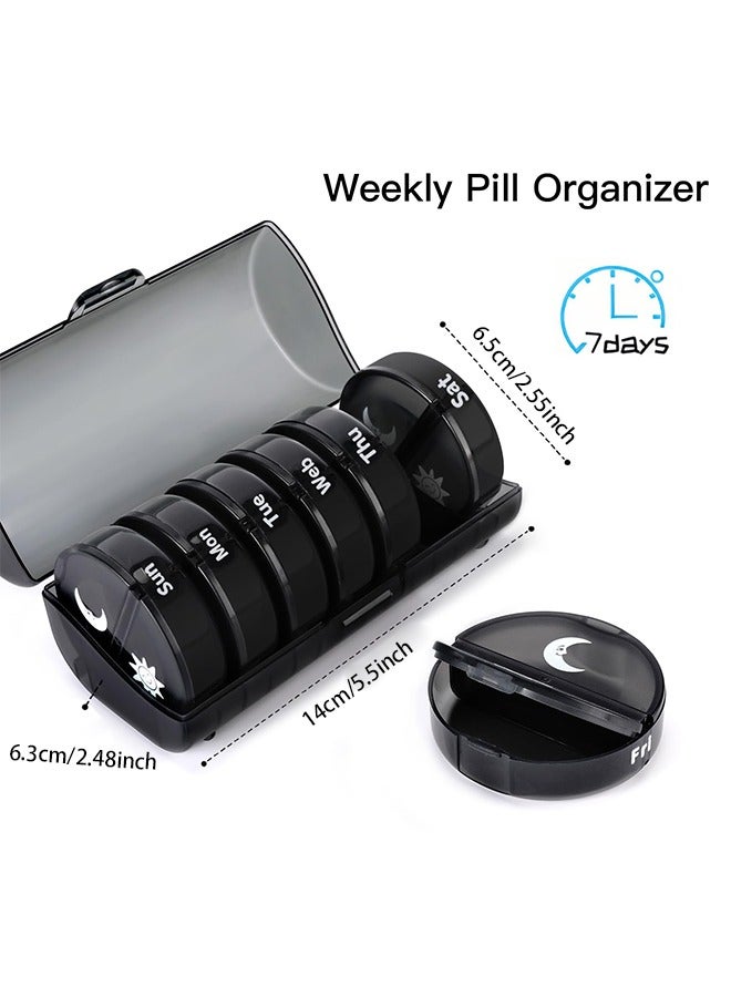 Weekly Pill Organizer 2 Times a Day, Travel Pill Box 7 Day, AM PM Twice a Day Pill Case, Portable Daily Vitamin Organizers for Medication, Vitamins, Fish Oil, Supplements (Black) - Image 2