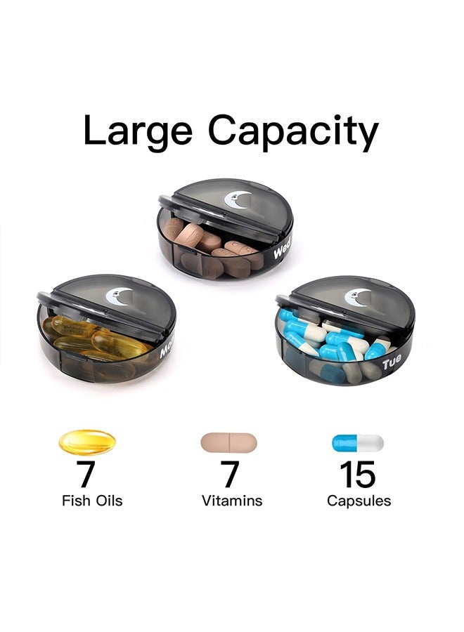 Weekly Pill Organizer 2 Times a Day, Travel Pill Box 7 Day, AM PM Twice a Day Pill Case, Portable Daily Vitamin Organizers for Medication, Vitamins, Fish Oil, Supplements (Black) - Image 3