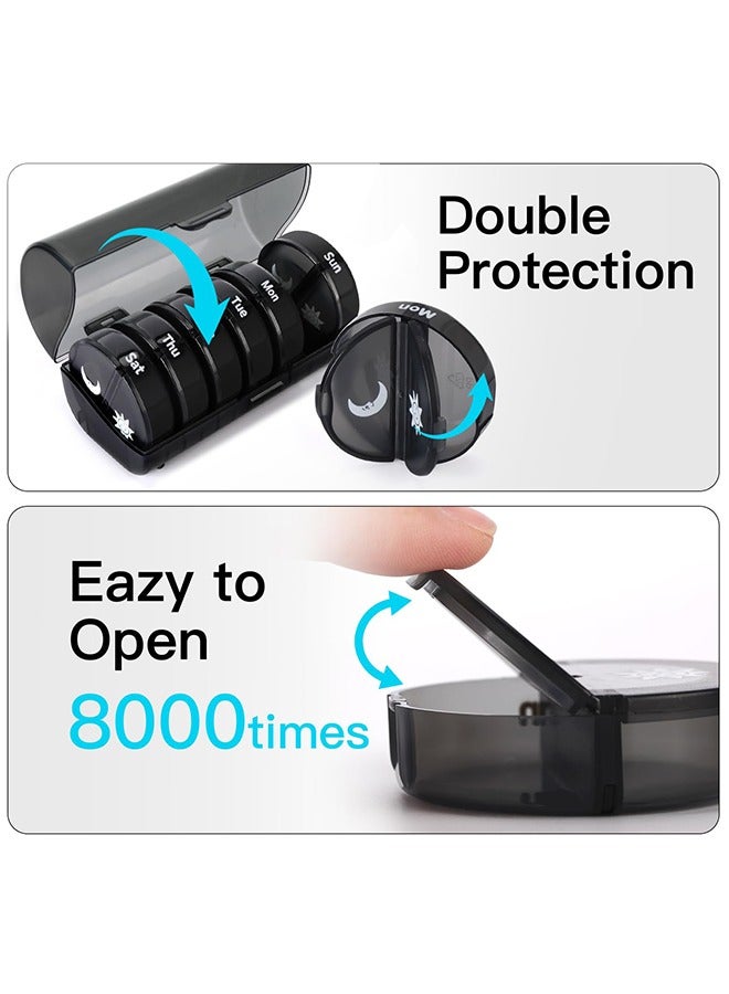 Weekly Pill Organizer 2 Times a Day, Travel Pill Box 7 Day, AM PM Twice a Day Pill Case, Portable Daily Vitamin Organizers for Medication, Vitamins, Fish Oil, Supplements (Black) - Image 4