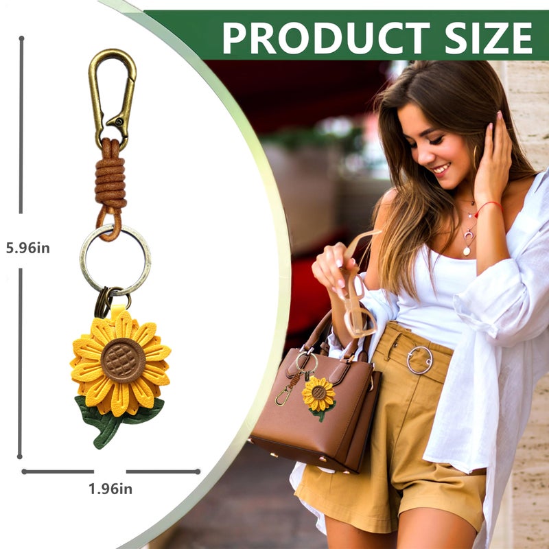 ZOUITY Leather Leaf Fruit Keychain Retro Accessories,Cute Keychains for Women Wallet Bag,Purse Keyring Holder,Women's Key Organizer and Keychains Pendant Charms(Yellow Daisy) - Image 2