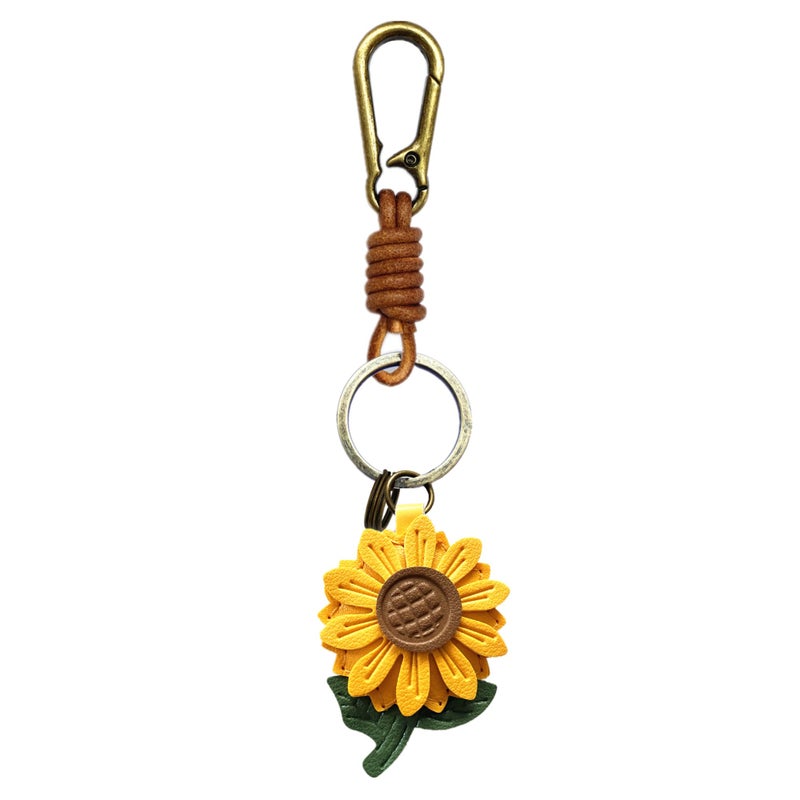 ZOUITY Leather Leaf Fruit Keychain Retro Accessories,Cute Keychains for Women Wallet Bag,Purse Keyring Holder,Women's Key Organizer and Keychains Pendant Charms(Yellow Daisy) - Image 1