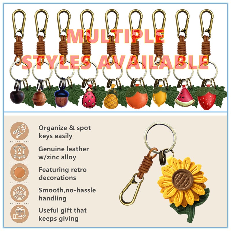 ZOUITY Leather Leaf Fruit Keychain Retro Accessories,Cute Keychains for Women Wallet Bag,Purse Keyring Holder,Women's Key Organizer and Keychains Pendant Charms(Yellow Daisy) - Image 5