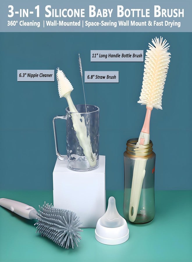 Kesttenn Baby Bottle Brush Kit,3-in-1 Water Bottle Brush for Bottles/Nipple/Cups & Narrow Straws, Cleaning Tools with 11" Long Brush & 6.3" Nipple Brush & 6.8" Straw Brush (Blue) - Image 2