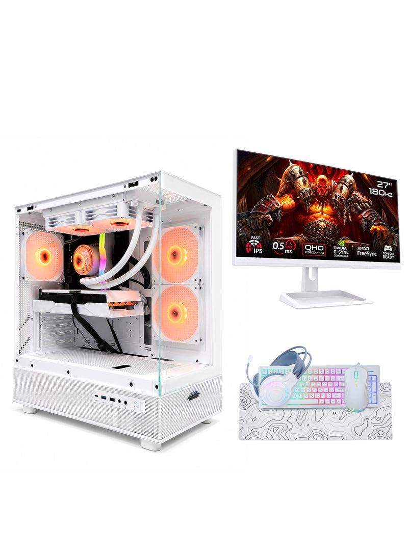عرب جيمرز حزمة كمبيوتر ألعاب متكاملة Intel Core i5-12400F NVIDIA RTX 5060 8GB 16GB RAM 1TB NVMe SSD شاشة 27 بوصة FHD 180Hz أبيض - Image 1