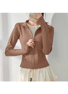 Womens Yoga Suit 2025 Spring New Style Pilates Training Sports Quick Dry Jacket Running Fitness Top All-Weather Training Outerw Coffee color
