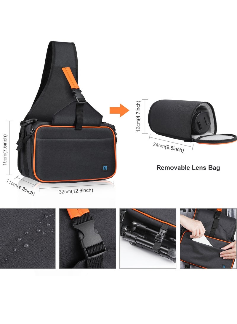 PULUZ Triangle Style SLR Camera Bag Sling Waterproof Backpack Shoulder Messenger Bags with Removable Lens Bag (Black) - Image 4