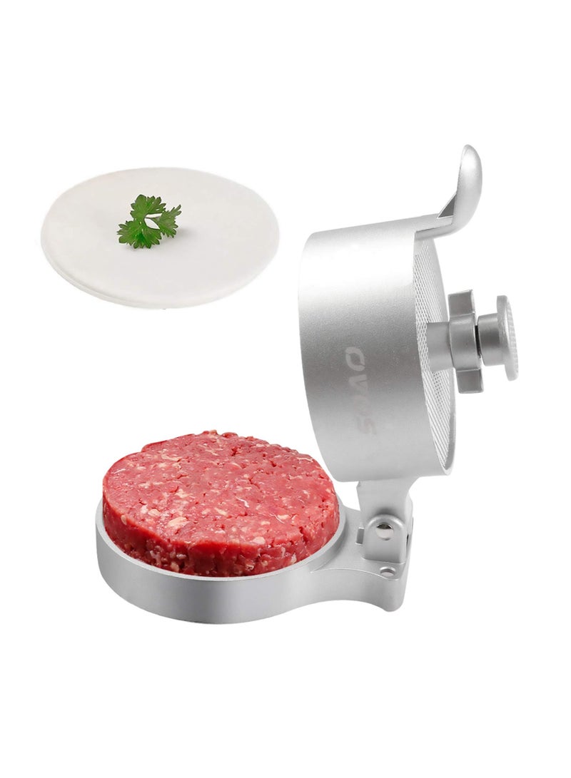 SYOSI Adjustable Hamburger Patty Maker with 100 Wax Papers for BBQ Grill NALACAL NonStick Food Grade Cast Aluminum Burger Patty Press  Makes Patties from 0.25 to 0.75lb Patty Thickness from 0.25 to 0.5in - Image 1