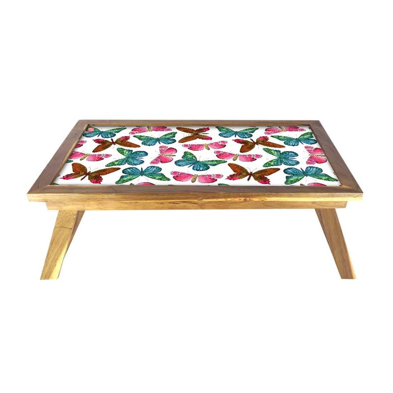 Nutcase Folding Laptop Table for Home Bed Lapdesk Breakfast Table Foldable Teak Wooden Study Desk Watercolor Butterfly - Image 2