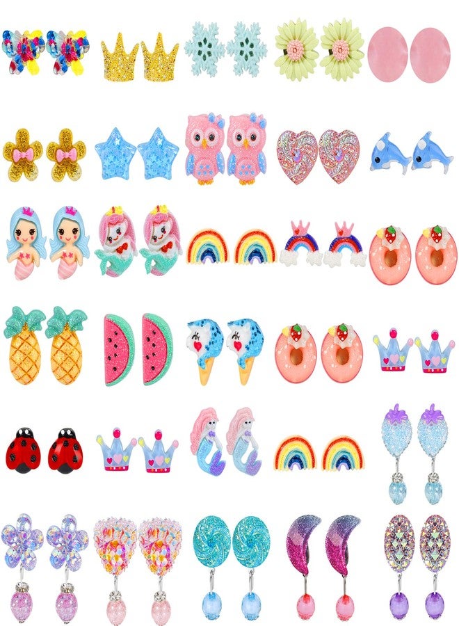 Hicdaw Kids Clip On Earrings for Girls Ages 4-12 Hypoallergenic 30 Pairs Sets, Non Pierced Earrings Cute Clip On Earrings for Girls Set, Girl Dress Up Mixcolor A - Image 1