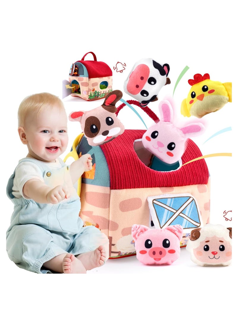هالامودو ألعاب للأطفال من 6 إلى 12 شهرًا - ألعاب فرز الأشكال على شكل حيوانات المزرعة الصغيرة مع 6 قطع من حيوانات المزرعة المحشوة، لعبة قماشية، خشخيشة، ورق مجعد، مرآة - لعبة مونتيسوري للأطفال الرضع، ألعاب حسية للأطفال الصغار من 1 إلى 3 سنوات