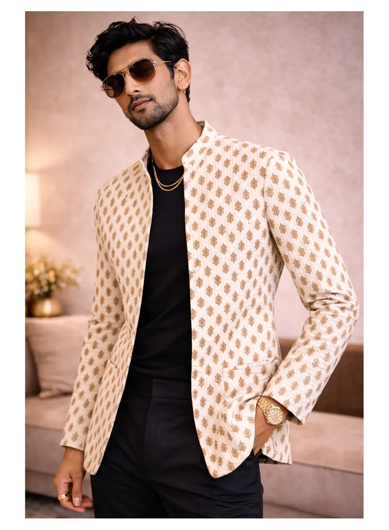 Tohfa Luxe Dune Handcrafted Block Print Cotton Jacket – Large (50 × 70 cm) | Unisex Artisan Jacket