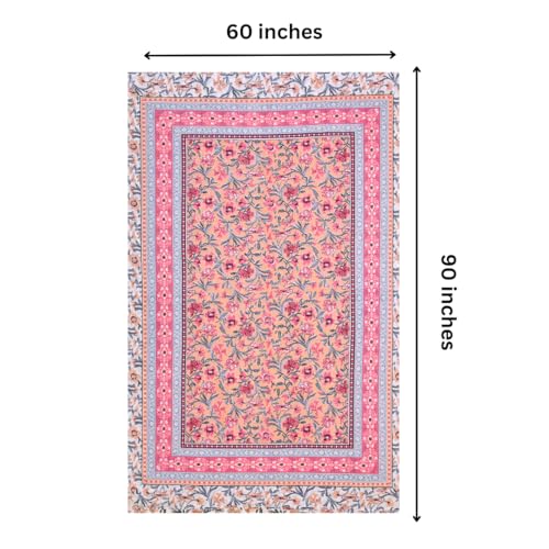 elanorhomes 100% Cotton 240 TC Single Bed Sheet Set | Floral Hand Printed Bedsheet with Pillow Cover | Soft Breathable Fabric for Bedroom | 60x90 Inches (Blush Garden) - Image 5