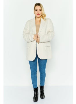 Helene Berman Women Regular Fit Textured Blazer, Off White  - Image 4