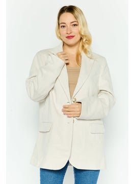 Helene Berman Women Regular Fit Textured Blazer, Off White  - Image 1