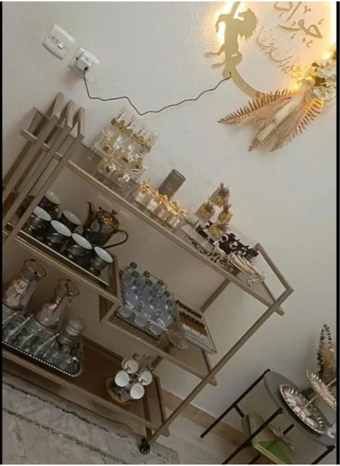 عربة تقديم طعام 3 دور سطح زجاج