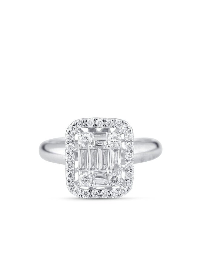Luxuria An engagement ring with a double halo design, featuring a central piece made up of several rectangular baguette-cut diamonds. - Image 1