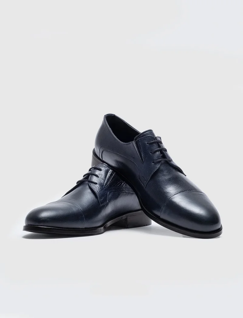 Cabani Leather Navy Blue Lace-Up Men's Classic Shoes