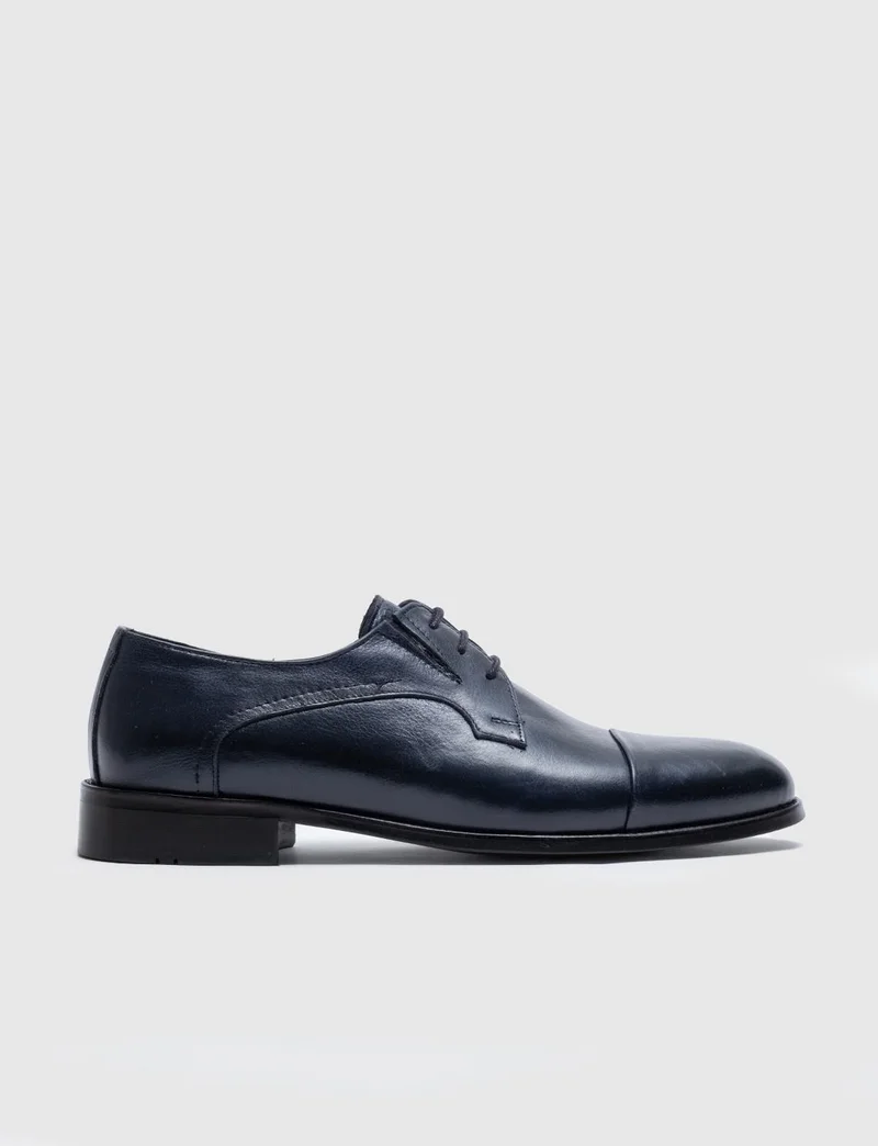 Cabani Leather Navy Blue Lace-Up Men's Classic Shoes