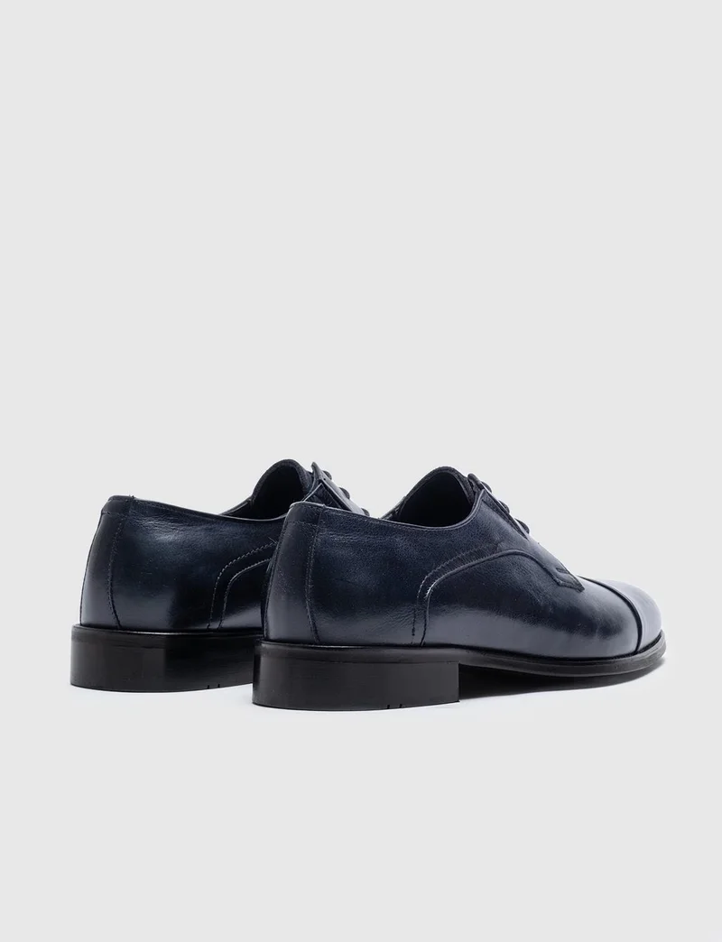 Cabani Leather Navy Blue Lace-Up Men's Classic Shoes