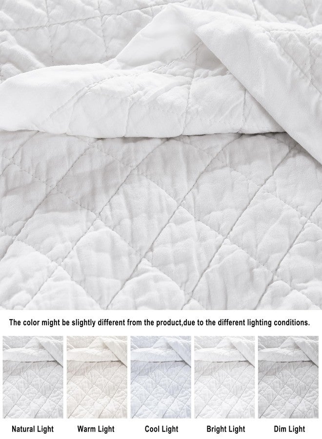 WDCOZY 100% Pre-Washed Cotton King Size Quilt Set - White Ruffle Box Soft Lightweight Bedspread, Textured Like Linen, Farmhouse Country Rustic Coverlet, Shabby Chic Gauze Bedding, 3 Pieces - Image 2