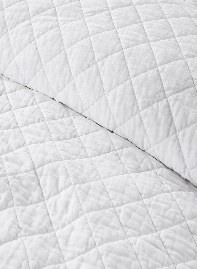 WDCOZY 100% Pre-Washed Cotton King Size Quilt Set - White Ruffle Box Soft Lightweight Bedspread, Textured Like Linen, Farmhouse Country Rustic Coverlet, Shabby Chic Gauze Bedding, 3 Pieces - Image 4
