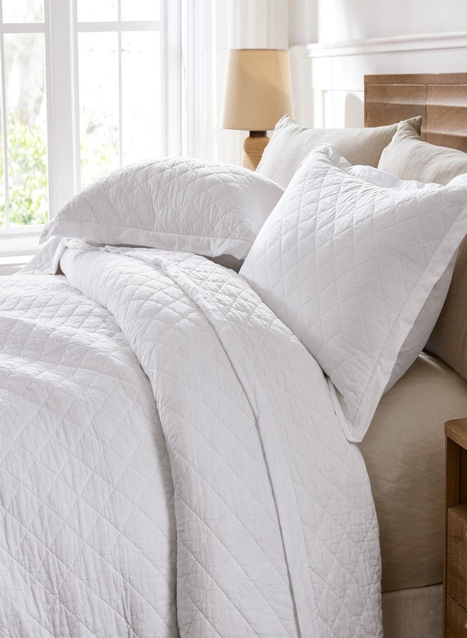 WDCOZY 100% Pre-Washed Cotton King Size Quilt Set - White Ruffle Box Soft Lightweight Bedspread, Textured Like Linen, Farmhouse Country Rustic Coverlet, Shabby Chic Gauze Bedding, 3 Pieces - Image 3