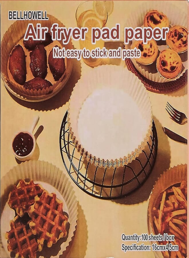 Burdean 100 pcs air fryer disposable paper liner, non stick air fryer liners, round food grade baking paper for air fryer oven roasting microwave nature, 6.3inch/16cm, brown