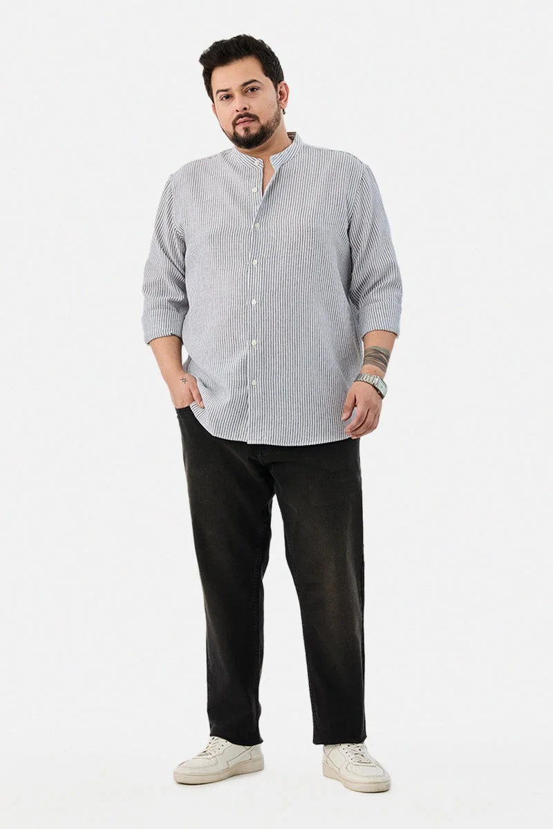 سنيتش Chinese Collar Plus Size Stripes Shirt