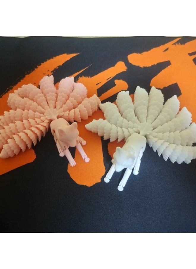 Generic - 3D Printing Nine Tail Fox Joint Movable Toy Creative Desktop Decoration Environmental Protection Materials Can Be Fixed Color-Color:milky White - Image 1