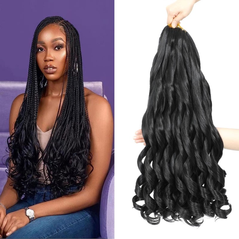 FALEMEI French Curly Braiding Hair 28 Inch 8 Packs Curly Braiding Hair Pre Stretched Synthetic 80g/pack Loose Wavy Crochet Hair for Black Women Hair Extensions (28inch 1B(pack of 6)) - Image 1