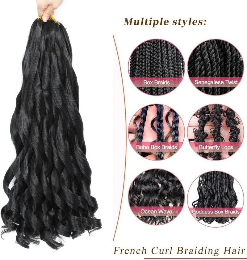 FALEMEI French Curly Braiding Hair 28 Inch 8 Packs Curly Braiding Hair Pre Stretched Synthetic 80g/pack Loose Wavy Crochet Hair for Black Women Hair Extensions (28inch 1B(pack of 6)) - Image 2