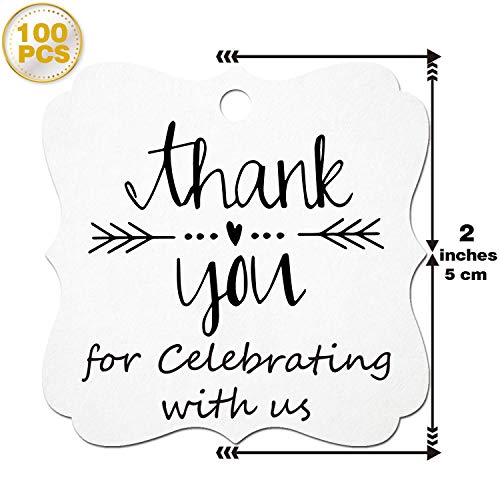 Mr.Mug 100 White Thank You Tags for Wedding, Birthday, Baby Shower & Party Favors - Paper Gift Tags with Jute String - Image 2