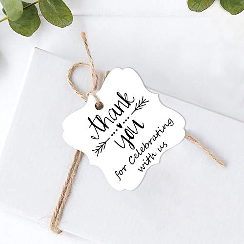 Mr.Mug 100 White Thank You Tags for Wedding, Birthday, Baby Shower & Party Favors - Paper Gift Tags with Jute String - Image 3