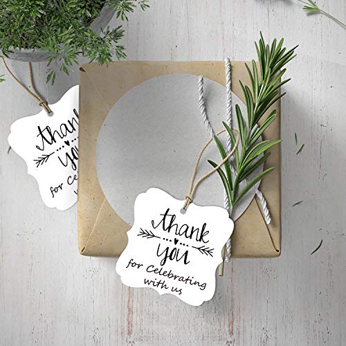 Mr.Mug 100 White Thank You Tags for Wedding, Birthday, Baby Shower & Party Favors - Paper Gift Tags with Jute String - Image 4