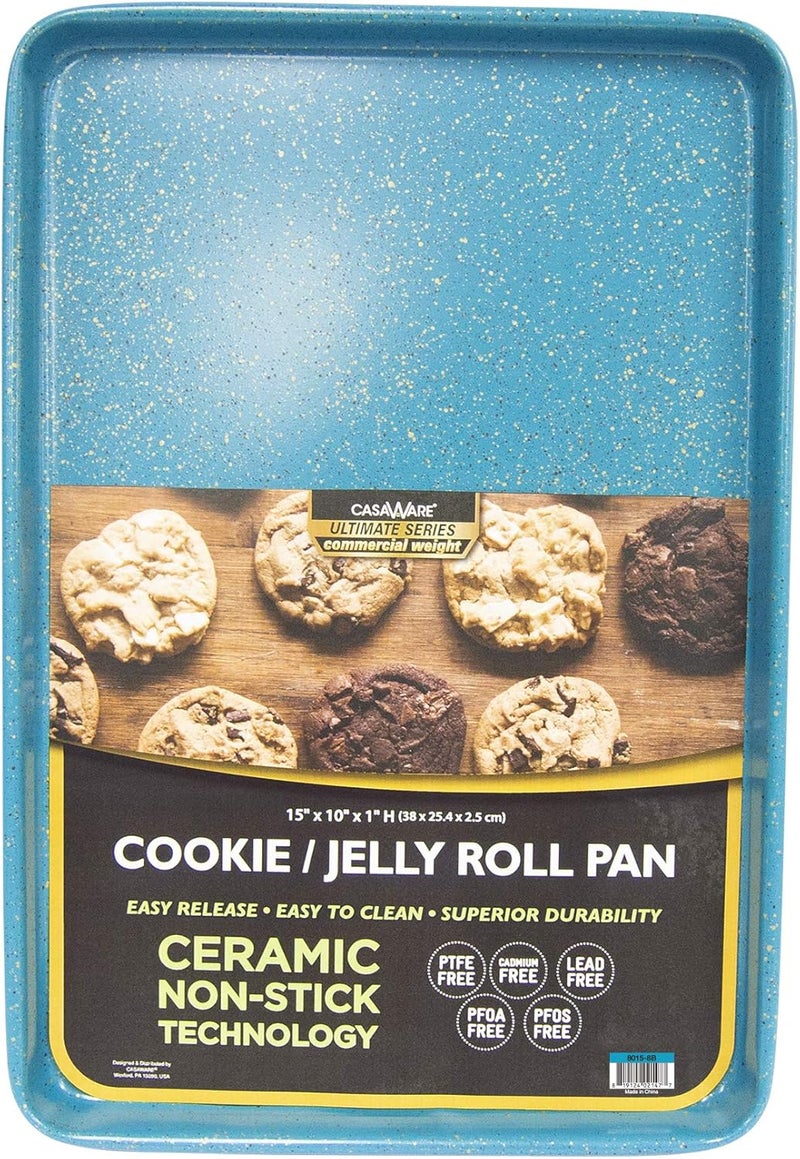 casaWare 15 x 10 x 1-Inch Ultimate Series Commercial Weight Ceramic Non-Stick Coating Cookie/Jelly Roll Pan (Blue Granite) - Image 1