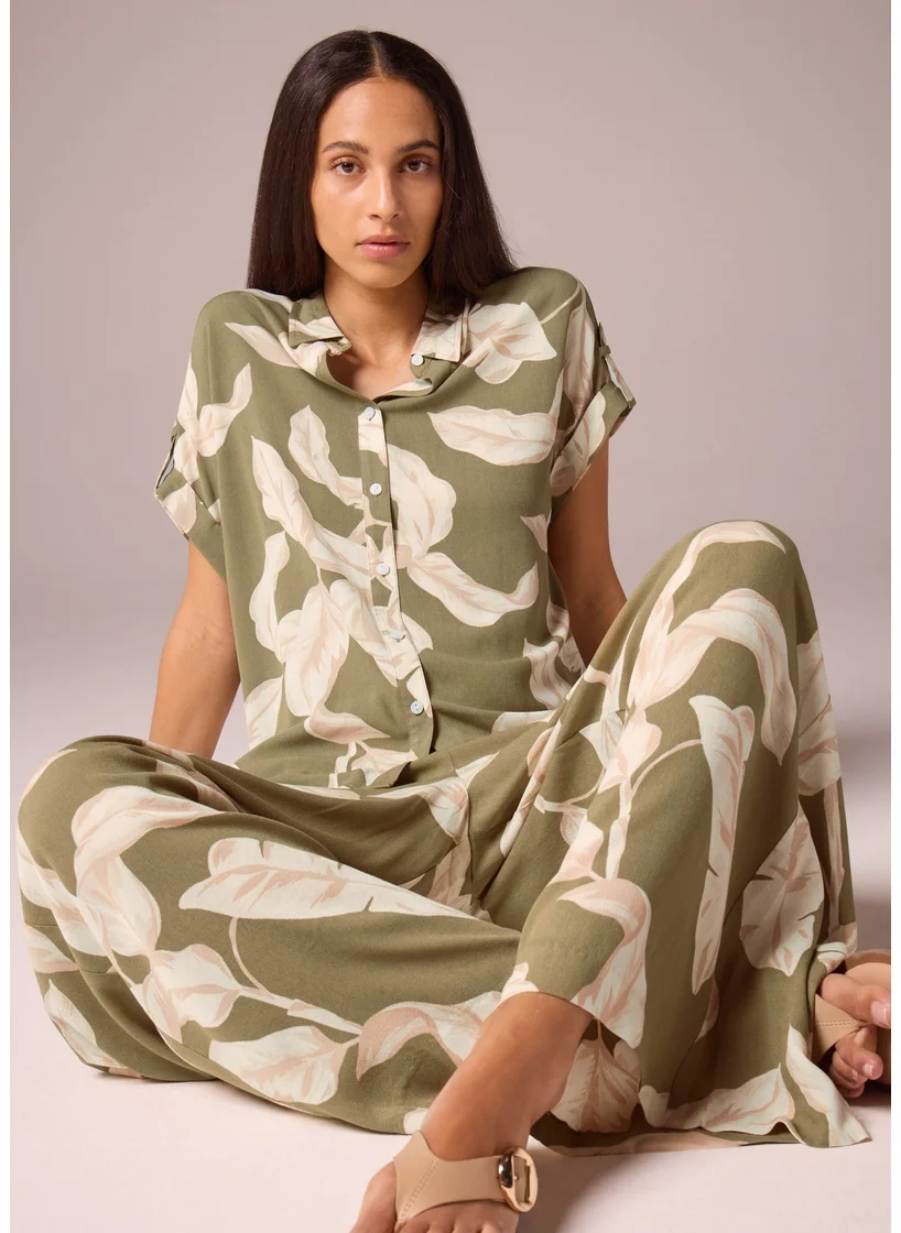 Matalan Et Vous Khaki Co Ord Leaf Print Utility Shirt