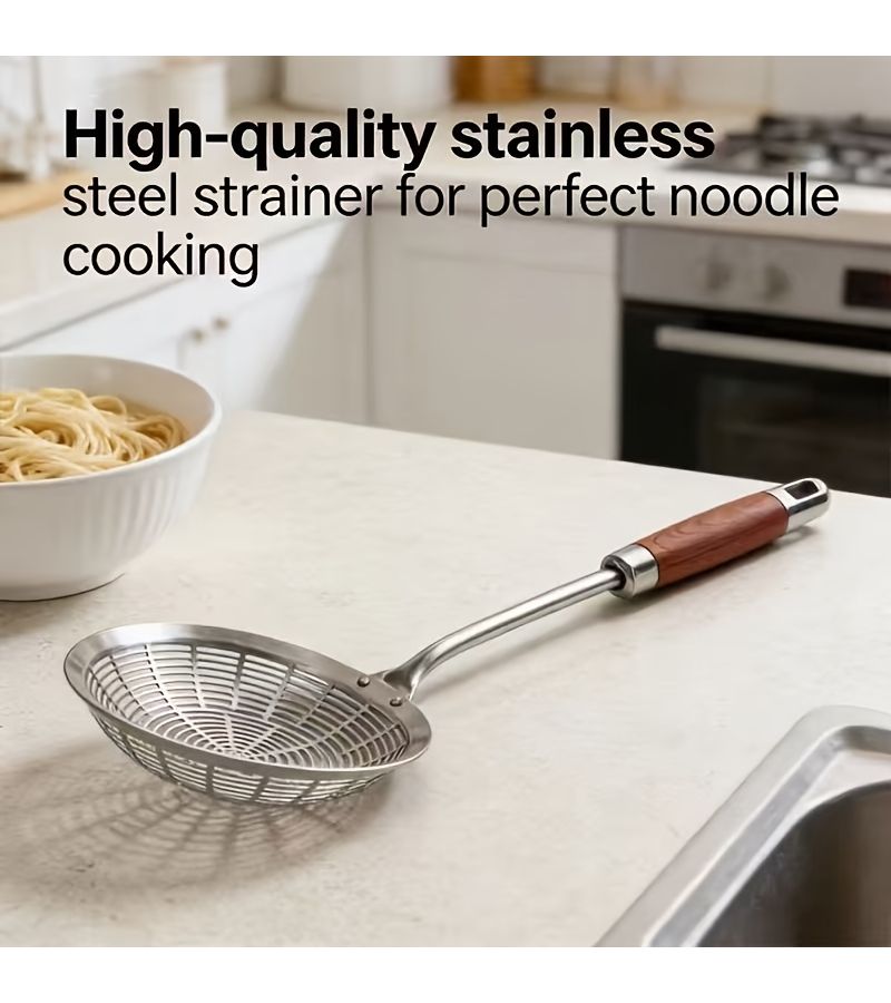 16 Inch Rosewood Slotted Spoon Stainless Steel Noodle Skimmer Long Handle Heat Resistant Kitchen Strainer for Dumplings Wontons Frying - Image 4