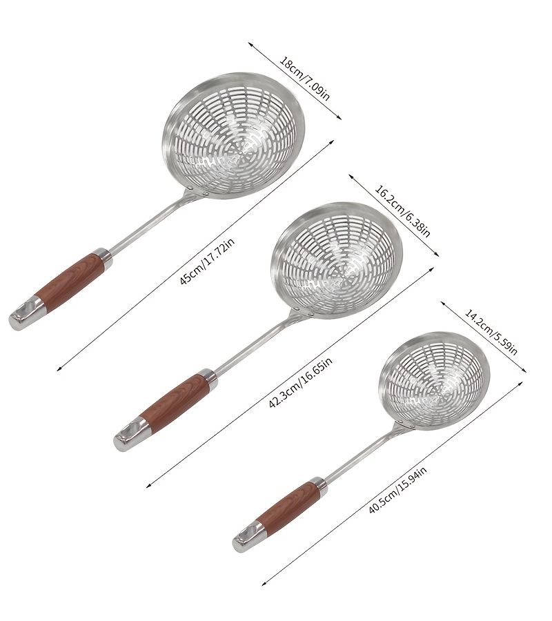 16 Inch Rosewood Slotted Spoon Stainless Steel Noodle Skimmer Long Handle Heat Resistant Kitchen Strainer for Dumplings Wontons Frying - Image 3