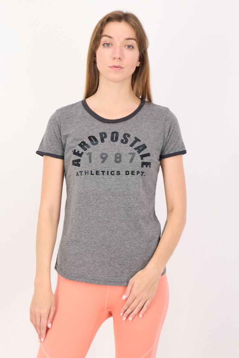 Aeropostale Women Sportswear Fit Short Sleeves Training T-Shirt, Heather Grey - Image 1