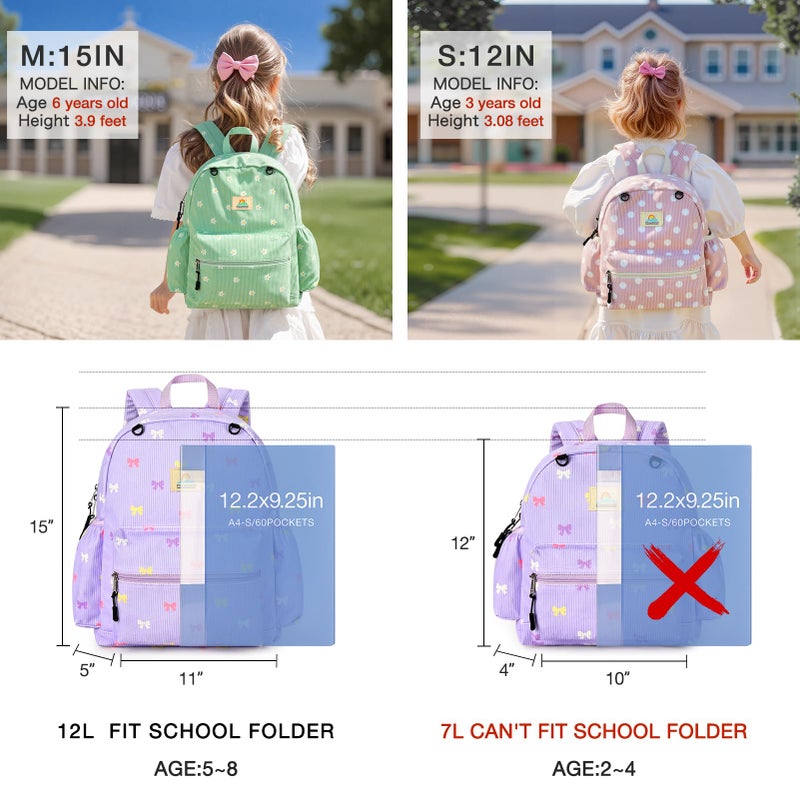 STEAMEDBUN Corduroy Kids Backpack for Girls 5-8: Girls Backpack for Elementary Kindergarten - 15 inch Cute Backpacks for Kids - Purple Bow - Image 2