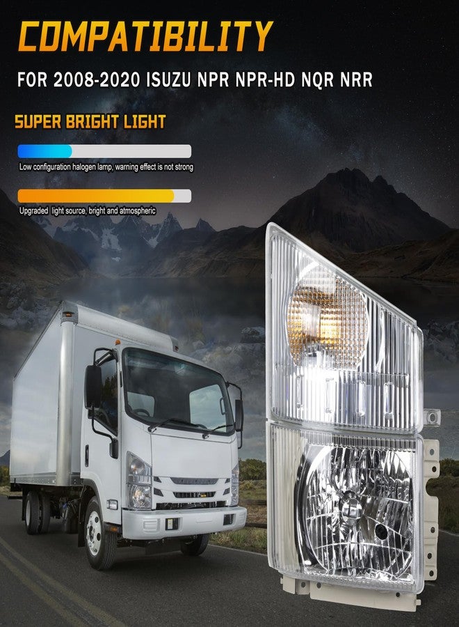 QKVCX Halogen Headlight with Corner Lamp Assembly Fit for 2008-2020 ISUZU NPR NPR-HD NQR NRR, OEM 8975851702 (Passenger Right Side) - Image 2