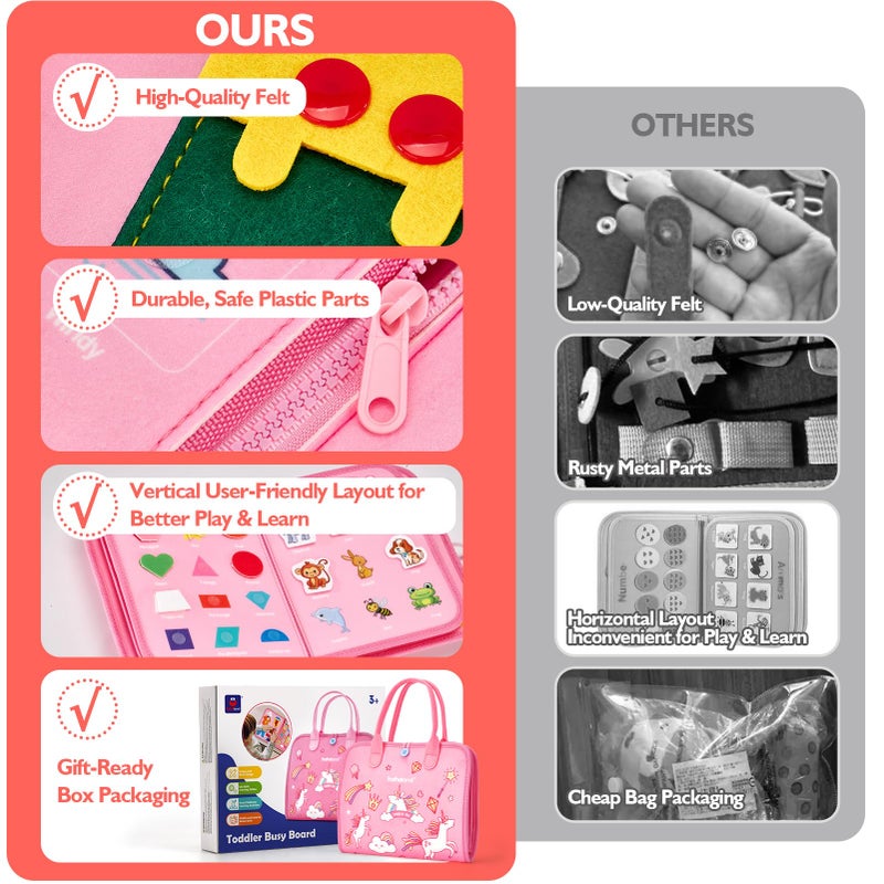 hahaland Toddler Busy Board Montessori Toys, 3 Year Old Girl Gifts Preschool Educational Learning Toys with Life Skills, Alphabet, Number, Shape, Color, Toddler Girl Stocking Stuffers Travel Busy Book - Image 5