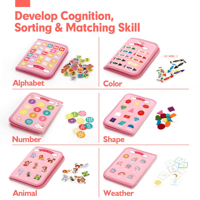 hahaland Toddler Busy Board Montessori Toys, 3 Year Old Girl Gifts Preschool Educational Learning Toys with Life Skills, Alphabet, Number, Shape, Color, Toddler Girl Stocking Stuffers Travel Busy Book - Image 4