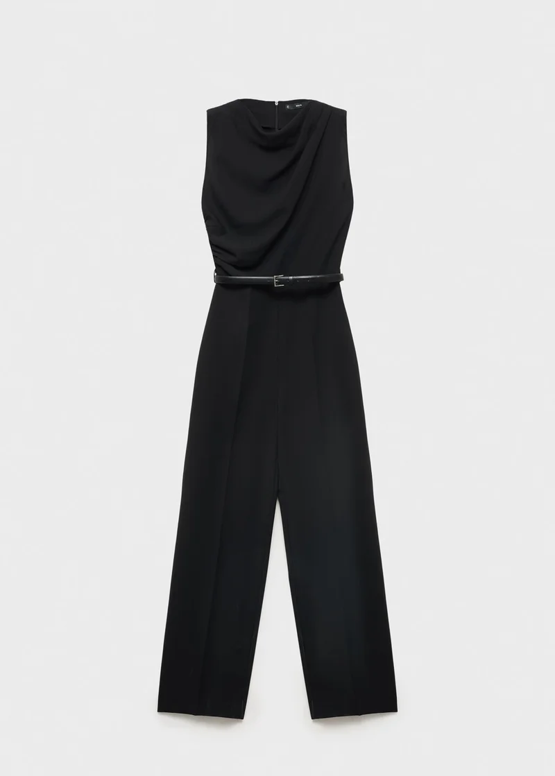 MANGO Long jumpsuit with draped neck and belt