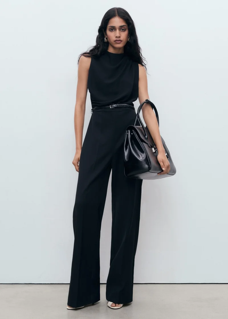 مانجو Long jumpsuit with draped neck and belt