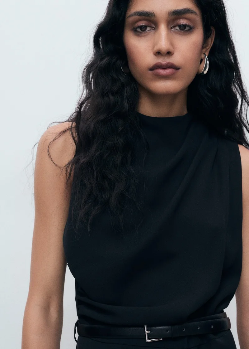 MANGO Long jumpsuit with draped neck and belt
