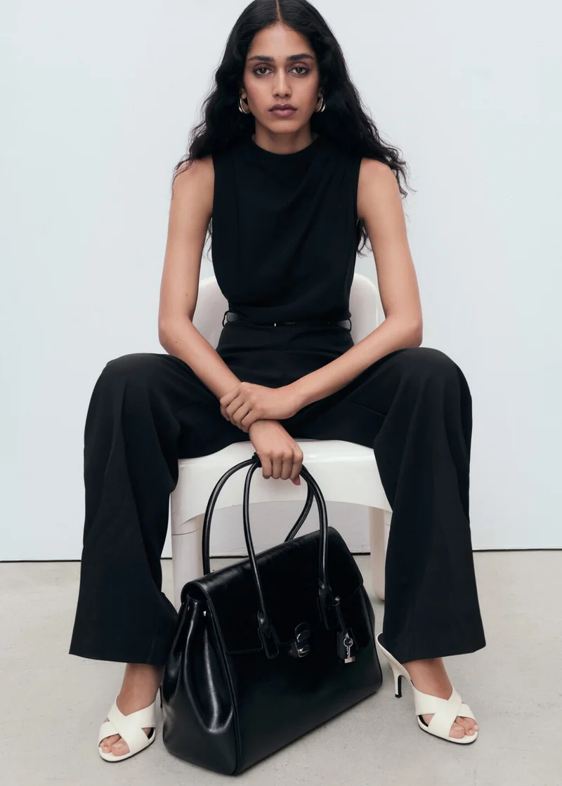 MANGO Long jumpsuit with draped neck and belt