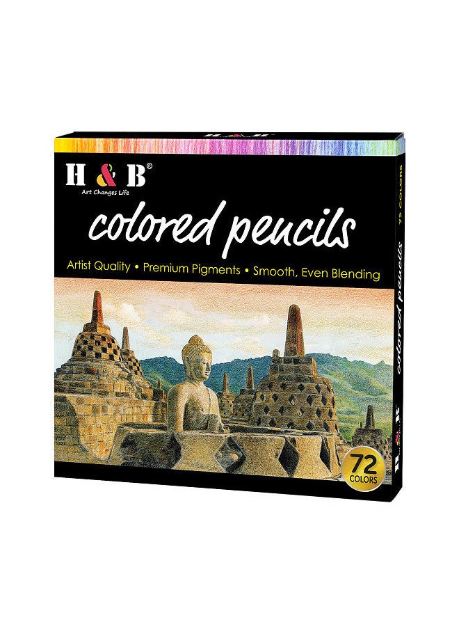 H&B Oil Colored Pencils Set 72 Color Pre-Sharpened Color Sketch Pencils Art Supplies for Students Adults Artists Drawing Sketching Coloring Books Decoration DIY Projects Present Gift  - Image 1